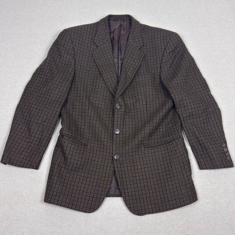 Vintage Barneys New York Brown Plaid Wool Houndstooth Blazer